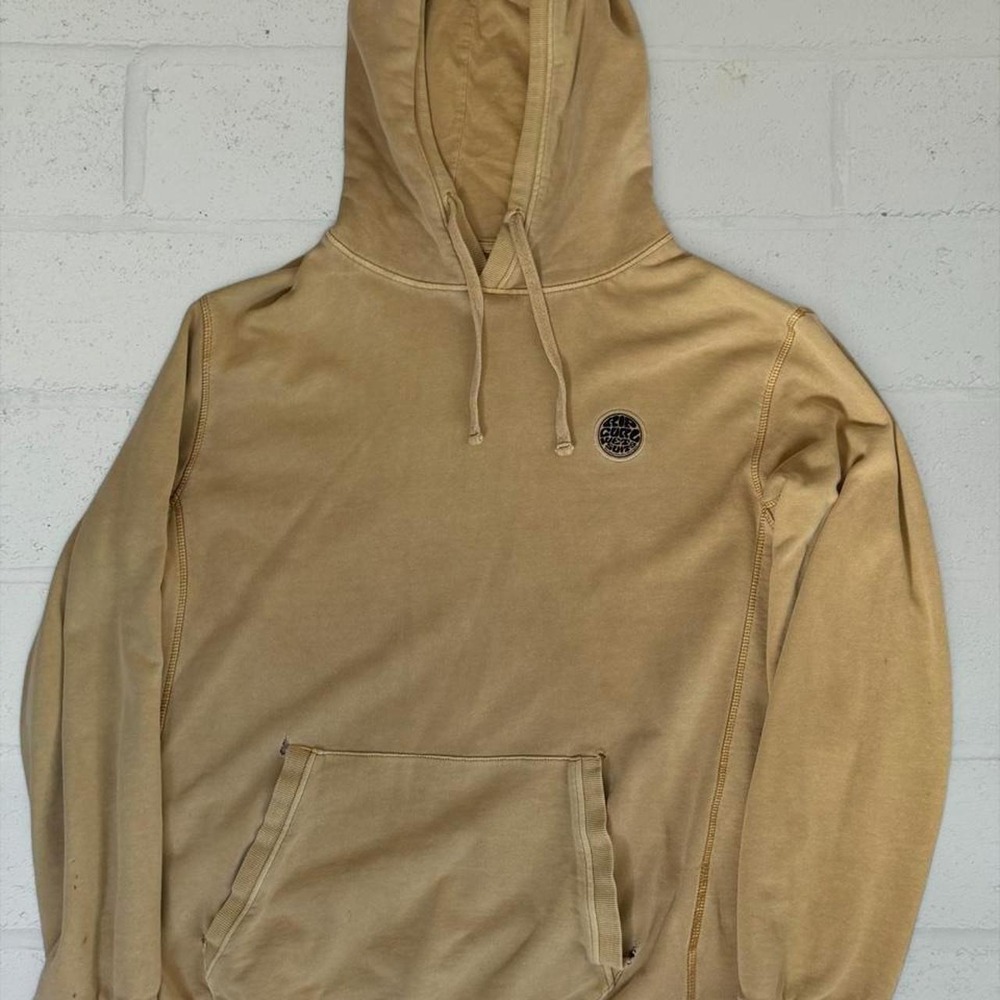 Rip Curl Mens Vintage Sun Faded Distressed Hoodie Sweatshirt Tan Yellow Medium